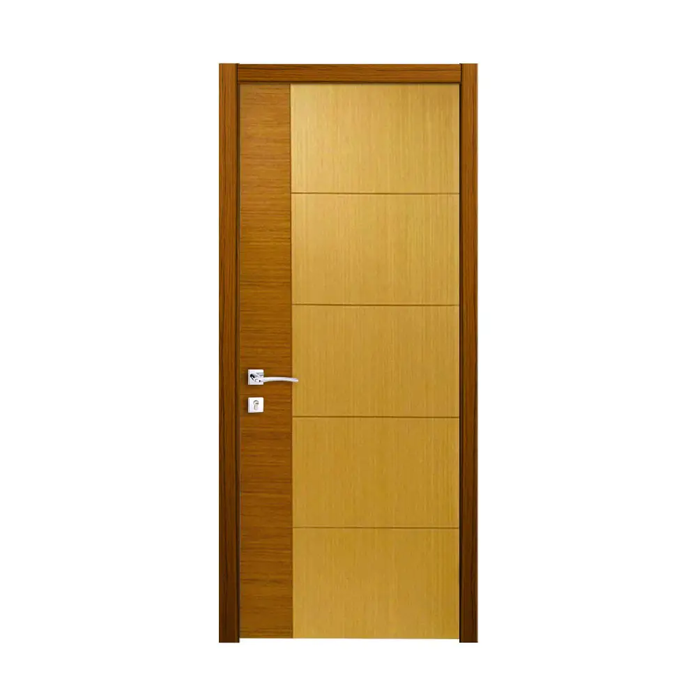 シングルデザイン溝付き複合木製フラッシュドア無垢材溝付き室内ドアフレーム付き