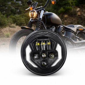 OVOVS 7 inch LED koplamp met grootlicht, dimlicht, witte DRL en oranje knipperlicht voor <span class=keywords><strong>Harley</strong></span> <span class=keywords><strong>Davidson</strong></span> <span class=keywords><strong>Street</strong></span> <span class=keywords><strong>Glide</strong></span> Road King - Product Image 1