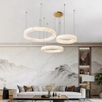Lustre en marbre de luxe avec suspension en cuivre massif, hauteur réglable, LED 360° pour salon