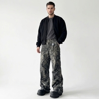 Celana Kargo Katun Kamuflase Realtree Model Vintage Ringan dengan Kancing, Celana Panjang Lurus Berpola Double Knee Hip