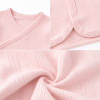 Groothandel op maat gemaakte pointelle rib katoenen lange mouwen kimono baby romper zachte newborn wikkel baby onesie voor alle seizoenen