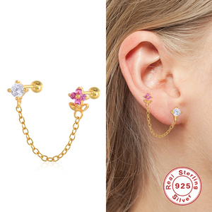 Pendientes de Plata de Ley S925 ROXI con Borla y Cadena, Diseño Floral Sencillo y Elegante con Diamantes - Product Image 3