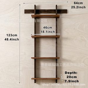 Wooden Chinese-style multi-layer <b>wall</b> storage rack, <b>wall</b>-<b>mounted</b> organizer <b>shelf</b>, living room and bedroom plant display rack - Product Image 4