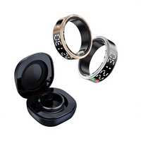 Bague connectée avec écran LED : affichage en temps réel de l'heure, de la date, du nombre de pas, de la fréquence cardiaque et de l'état de la batterie. Interface visuelle.