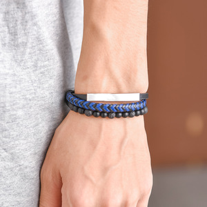 Natural Volcanic Rock Men's Leather <b>Rope</b> <b>Bracelet</b> Multi-layer Leather Woven <b>Bracelet</b> Steel Magnetic Snap Carrying Strap - Product Image 5