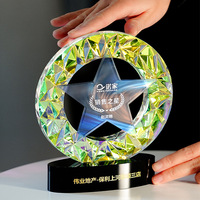 Trophée personnalisé en cristal éco-responsable en forme d'étoile arc-en-ciel avec gravure, base noire, récompense en verre imprimé UV pour événements sportifs et d'entreprise