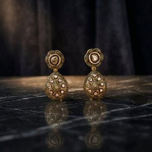 Luxury 18K Gold Plating Teardrop <b>Earrings</b> with Diamonds Cute Geometric Design Meenakari & Kundan for Wedding Party or Gift - Product Image 4