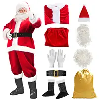 Disfraz de Papá Noel para adultos, traje de lujo, rojo, terciopelo, Navidad, 10 Uds., barato, venta al por mayor