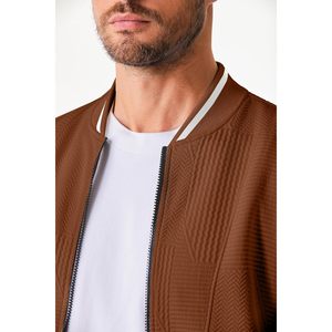 Mens Casual Jacquard Bomber Jacket Lightweight Varsity Coat With Pockets Autumn Breathable Stand Collar Zipper Jacket - Product Image 4