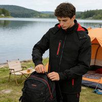 Veste technique d'extérieur pour homme, coupe-vent, imperméable, respirante, à capuche, avec fermeture éclair, color-block, pour la randonnée, automne-hiver