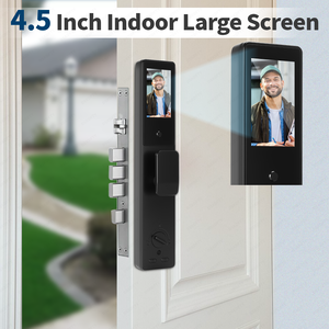 Kunci pintu rumah pintar sidik jari, kunci pintar tanpa kunci interkom waktu sebenarnya dengan pengenalan wajah 3D - Product Image 5