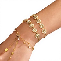 Bracelet unisexe tendance Mili, style Instagram européen et américain, rétractable, en acier inoxydable plaqué or 18 carats avec fleur en zircon, idéal comme cadeau