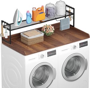 <span class=keywords><strong>Scaffale</strong></span> a doppio livello in acciaio inossidabile per lavatrice e asciugatrice con ripiano e organizer per attrezzi - Product Image 1