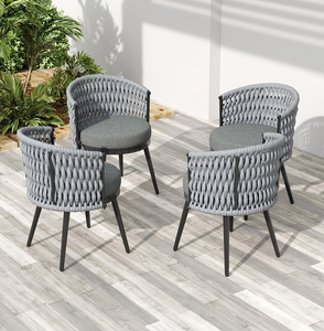 Modern Outdoor Dining Chair-<b>Rope</b> <b>Light</b> Gray Cushion Waterproof Weather-Resistant Patio Furniture with Wood Legs MP2 Set 2 - Product Image 6