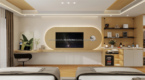 Juego de Muebles Modulares para Dormitorio de Hotel de 3 Estrellas, Estructura de Cama de Madera Económica con Mesitas de Noche, Armario y Mueble para TV - Product Image 6