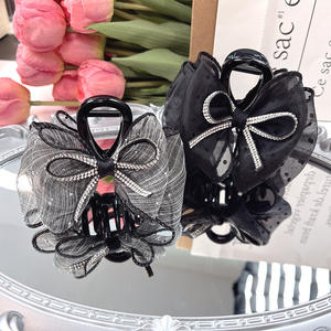 Frizzante strass con fiocco a pois in rete a bolle di capelli con artiglio grande fermaglio per capelli a mezza cravatta - Product Image 4