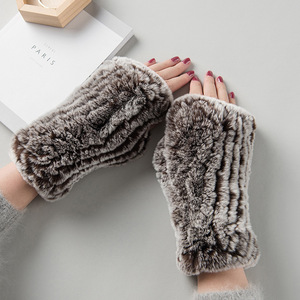 Gants en <span class=keywords><strong>cuir</strong></span> tricotés sans doigts en vraie fourrure de lapin pour <span class=keywords><strong>femme</strong></span>, mitaines thermiques d'hiver pour le cyclisme, le ski, les activités de plein air et le quotidien - Product Image 2