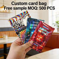 Cartes de collection personnalisables avec logo gravé, impression holographique, sac scellé au dos avec encoche de déchirement, résistant à l'humidité et anti-fuite