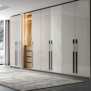 Moderner Stilvoller Hochglanz-Ankleideraum Kleiderschränke Taupe/Beige/Creme Schlafzimmer-Schranksystem Organizer mit Kommode - Product Image 2