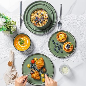 Eka Màu Xanh Lá Cây Và Màu Đen Phản Ứng Men Phong Cách Mỹ Bộ Đồ Ăn Đặt Gốm Tấm Và Bát Đặt Sang Trọng Sứ Bộ Đồ Ăn Đặt - Product Image 4