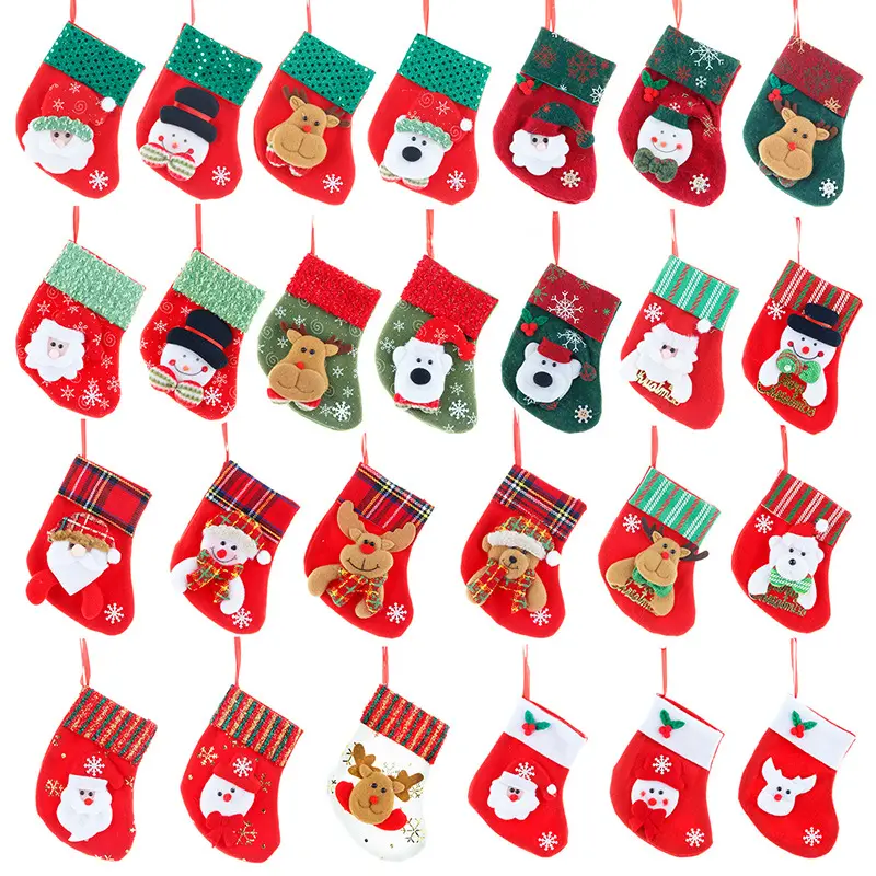 Mini Christmas Stockings, 3D Santa Snowman Christmas Stockings Bags , Christmas Hanging Socks for Xmas Tree Home Garden Decor