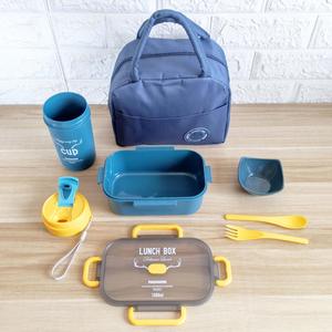 Nhựa <span class=keywords><strong>container</strong></span> lưu trữ thực phẩm đặt sinh thái thân thiện trường Hộp Ăn Trưa cho trẻ em đặt với túi và chai nước - Product Image 2