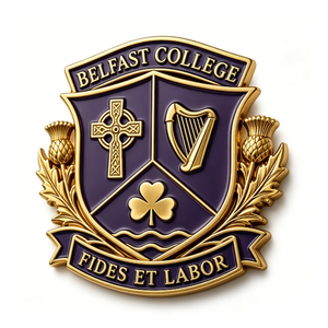 Belfast College Crest <b>Badge</b> Gold Plated Zinc Alloy Hard Enamel Double Side Religious Emblem Business Gift - Product Image 4