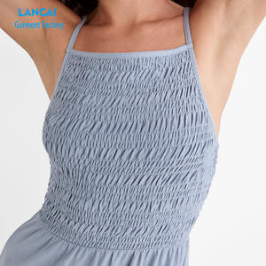 Robe slip femme col carré sans manches élastique poitrine Styles amples bleu clair couleurs doux élégant fille vêtements personnalisés - Product Image 3