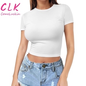 Produttore personalizzato di base Y2k in bianco T-Shirt Top Crop per bambini in tinta unita Top Cropped T Shirt da donna 5% 95% in <span class=keywords><strong>Spandex</strong></span> poliestere - Product Image 3
