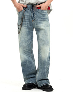 Vaqueros Baggy Personalizados de Corte Ajustado, Desgastados, Ligeros, con Estampado <span class=keywords><strong>Azul</strong></span>, Estilo Flare para <span class=keywords><strong>Hombre</strong></span> - Product Image 1