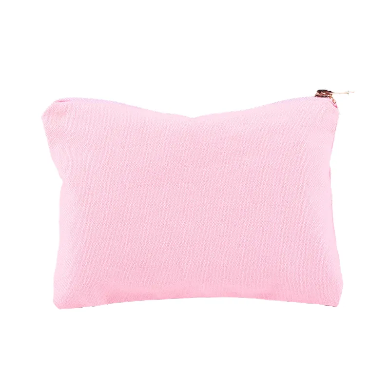 Accept Customized Logo High Quality Pink Cotton Canvas Makeup Brush Bags with Metal Zipper