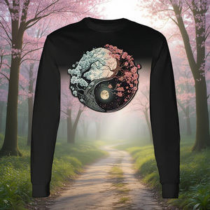 Camiseta de manga larga Yin Yang Cherry Blossom Taijitu, diseño espiritual, ropa unisex - Product Image 3