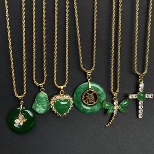 Papillon libellule beignets croix pierre de <span class=keywords><strong>jade</strong></span> naturel chaîne de corde <span class=keywords><strong>en</strong></span> acier inoxydable coeur vert <span class=keywords><strong>jade</strong></span> neckce - Product Image 2