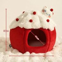 Coussin pour chat d'hiver chaud et fermé, style actif rouge, en forme de citrouille et de gâteau, amovible, lavable, en PP haute résilience