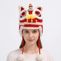 Bonnet de danse Solpop du Nouvel An chinois et du Festival du Printemps, fait main au crochet, motif Tigre et Lion, mignon, 100% acrylique, pour adultes et usage familial
