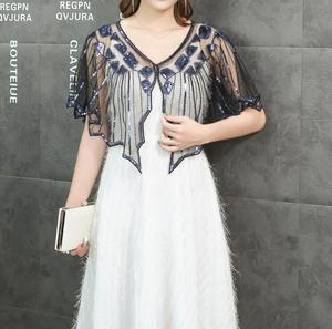 Gran oferta de Ecoparty, chal de lentejuelas con borlas, flecos de perlas con cuentas, envolturas de malla transparente, Gatsby Flapper, capa de Bolero, cubierta - Product Image 1