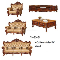 Ensemble de canapés sectionnels en tissu de style antique européen, meubles de maison traditionnels avec lit en cuir pour appartement