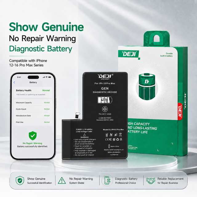 Diagnostic Compatible Battery for iPhone 12 to 16 Pro Max Show Genuine DEJI Wholesale Partner Supply