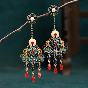 Boucles <span class=keywords><strong>d</strong></span>'oreilles de niche YWJW pour femmes, style palais, en tungstène plaqué <span class=keywords><strong>or</strong></span> 24 carats, avec jade, couleur antique et préservée - Product Image 4