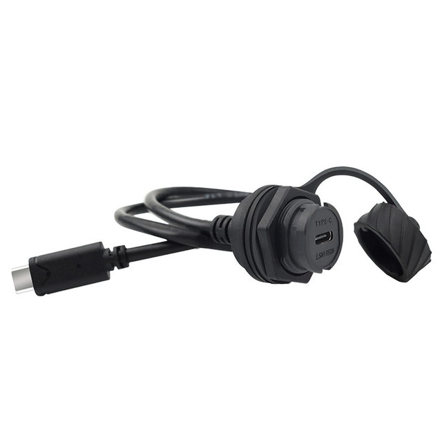 Waterproof IP68 USB Type C 2.0 Panel Mount Connector Customized Cable Length 0.3m/0.5m/1m