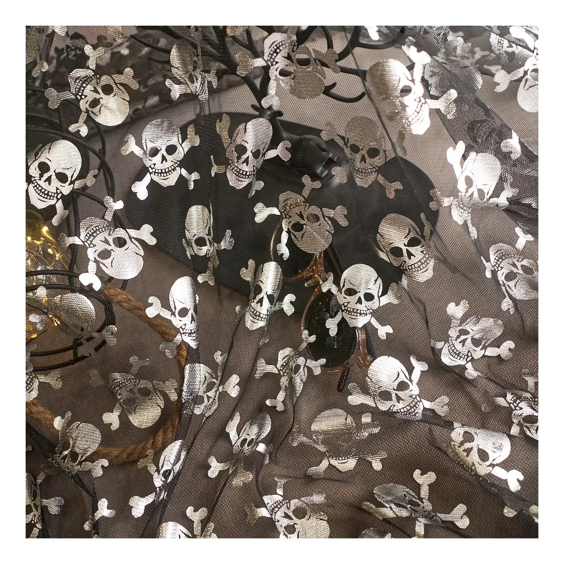 Горячая Распродажа, высококачественное мягкое 2023 Тюлевое платье-пачка, серебряная ткань с принтом черепа из фольги для платья