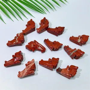 Wholesale Crystal Crafts Sculpture Natural Stone Carving Polishing Red Jasper Dragon Head For Healing Decoration Gift