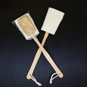 Brosse de bain tendance en pulpe de loofah avec long manche en bois, nettoyant corporel naturel pour le dos, accessoire de salle de bain remplaçable - Product Image 1