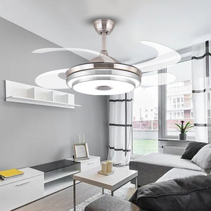 Sleek Silver Retractable Blades <b>Ceiling</b> Fan with <b>Light</b> LED <b>Light</b> Source Easy Install Modern Fan <b>Light</b> for Dining Room Office - Product Image 4