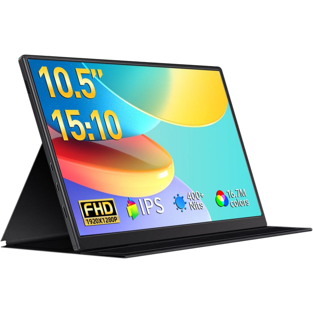 Small Portable Monitor 10.5" 400 Nits 15:10 FHD 1280P IPS Screen Ultra-Slim Mini Monitor HDR Portable Gaming Monitor