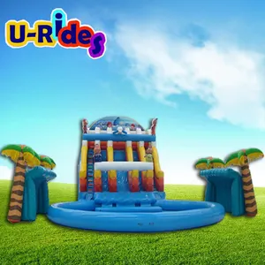 Zowel Volwassen Als Kids Amusement Opblaasbare Blauwe Enorme Waterpark Glijbaan Met Zwembad Aqua Park Apparatuur Waterpark Glijbanen Voor Carnaval