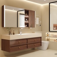 Salle de bain intelligente en bois massif meuble de douche simple meuble moderne atmosphère luxueuse style vanité salle de bain avec miroir