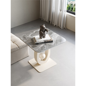 Tavolino da Salotto Moderno Minimalista di Lusso Leggero, Struttura in Legno Massello, Piano in Pietra Venata, Mobile Angolare per Arredamento Casa - Product Image 5
