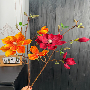 Bouquet de fleurs artificielles de magnolia Jinxi en soie réaliste pour décoration de mariage rose orange rouge - Product Image 2