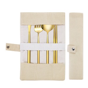 Juego de cubiertos de acero inoxidable para exteriores, cuchillo, tenedor, cuchara, palillos, utensilios portátiles para acampar, verde dorado, 4 piezas - Product Image 5